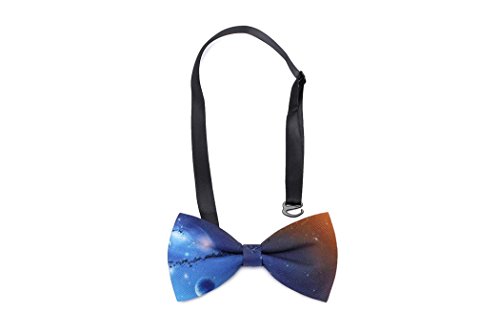 Mens Pre-Tied Satin Bowtie Adjustable Length Solid Color Fashion Patterned bow tie(Universe blue)