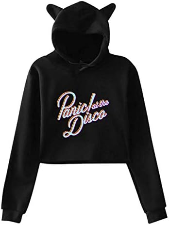 Panic at The Disco Teenager Girls Casual Cropped Cat Ear Hoodie Sweatshirt Pullover