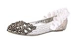 Littleboutique Round Toe Glitter Wedding Flat Shoes Formal Satin Ballet Flats Shoes Rhinestone Bridal Pumps white 9