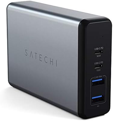 108W Caricatore USB C da Scrivania con 2 Porte USB C PD (90W e 18W) e 2 Porte USB A, Caricatore Rapido Sicuro per MacBook Air e Pro, iPad, iPhone, Windows, Tablet – Grigio