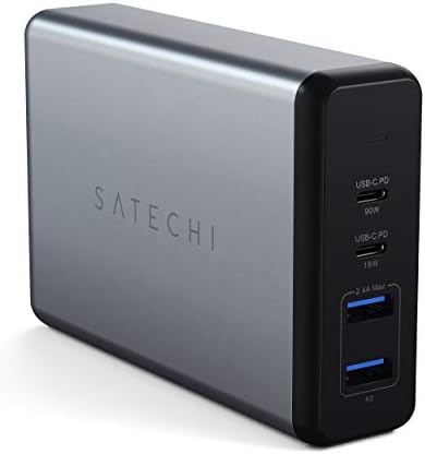 108W Cargador USB C de Escritorio con 2 Puertos Tipo C PD (90W y 18W) y 2 Puertos USB-A, Cargador Rápido Seguro para MacBook Air y Pro, iPad, iPhone, Windows, Tablets y más – Gris