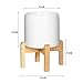 Mid Century Modern Plant Stand: The Northern Habitat Wood Table Top Planter with 4.5 Inch Round Pot - Indoor Matte White Ceramic Pot and Bamboo Pot Holder for Plants - Succulent Pots and Wooden Stands