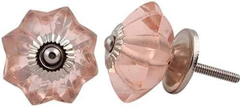 KPAVIR Pink Crystal Glass Cabinet Knobs – Decorative Drawer Pulls with Silver Metal Base, Vintage Flower Design for Kitchen Cabinets, Dresser, Wardrobe & Furniture (Set of 6)