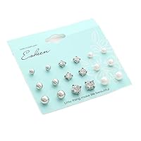 TraveT 9 Pair Crystal and Pearl Stud Earring Set Women Ear Stud Jewelry Gift