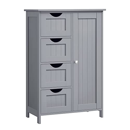 VASAGLE LHC041P36 Narrow Bathroom Cabinet Side Cabinet Chest of Drawers with 4 Drawers Cabinet Door Adjustable Shelf 30 x 55 x 82 cm Dove Grey