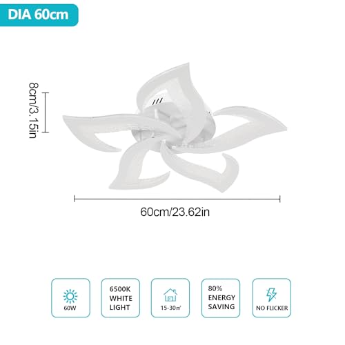 Comely 60W 6750LM Modern White LED Ceiling Light 6750LM Elegant Acrylic Petal Design Ideal for Living Room, Bedroom, Dining Room or Bathroom 6500K Cool White 600K