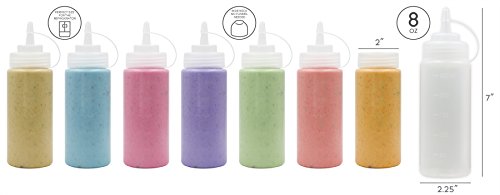8-Pack Plastic Squeeze Squirt Bottles for Condiments with Caps and Measurements,Labels Included, Ideal for Sauce, Ketchup, BBQ, Dressing, Paint, Workshop, Pancake Art Dispenser, and More (8 OZ)