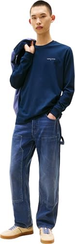 Uomo Maglietta a Maniche Lunghe Slim Chest Linear in Cotone, Blu (Dark Night Navy), XS