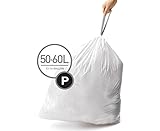simplehuman Code P Custom Fit Trash Can Liner, 3 refill packs (60 Count), 50-60 Liter / 13-16 Gallon