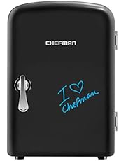 Chefman Mini Portable Eraser Board Personal Fridge, Cools & Heats 4 Liter Capacity, Chills 6 12oz cans, 100% Freon-Free & Eco Friendly, Includes Plugs for Home Outlet & 12V Car Charger, Black