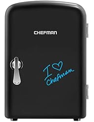 Chefman Mini Portable Eraser Board Personal Fridge, Cools & Heats 4 Liter Capacity, Chills 6 12oz cans, 100% Freon-Free & Eco Friendly, Includes Plugs for Home Outlet & 12V Car Charger,