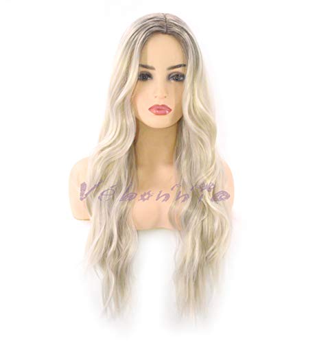 Vebonnie Realistic Looking Synthetic Wavy Hair Ice Blonde Wigs