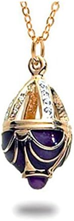 Gold Tone Russian Faberge Style Egg Jeweled Cage Pendant Necklace, 18" Museum Style Jewelry