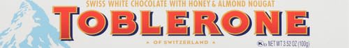 TOBLERONE WHITE CHOCOLATE BAR WITH HONEY AND ALMOND NOUGAT, 3.52 OZ