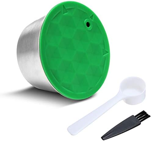MONEIL Stainless Steel Refillable Coffee Tamper Filling Tool Reusable Metal Capsule Permanent Coffee Pod Holder Compatible with Nespresso Dolce Gusto (With spoon + brush)