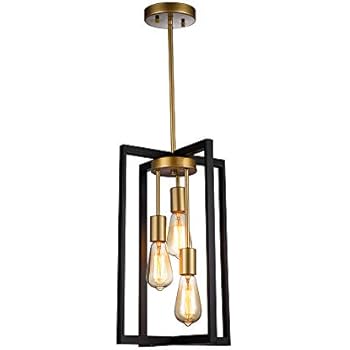 JINZO 3-Light Rectangle Chandelier Black and Gold Farmhouse Pendant Lighting with Rustic Style Industiral Metallic Pendant Lighting Modern Linear Metal Hanging Pendant Light Fixture