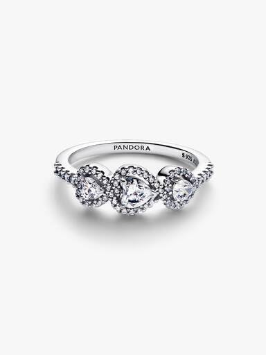 Timeless Strahlenkranz Herz Trilogie Ring aus Sterling Silber mit Zirkonia, Größe: 52, 194413C01-52