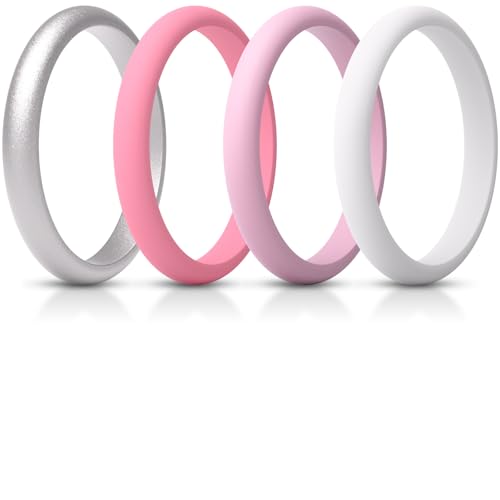 ThunderFit Women’s Silicone Thin and Stackable Bridal Ring Sets, Silicone Wedding Bands, 2.5mm Wide 2mm Thick, Variety Multipack 1-10, 8.5 - 9 (18.9mm), Silicone, No Gemstone