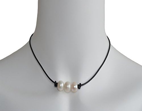 Freshwater Pearl Leather Rope Necklace for Women 3 Bead Necklace Handmade