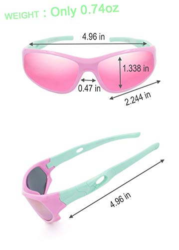 VATTER TR90 Unbreakable Polarized Sport Sunglasses For Kids Boys Girls Youth 816pinkgreenlenses