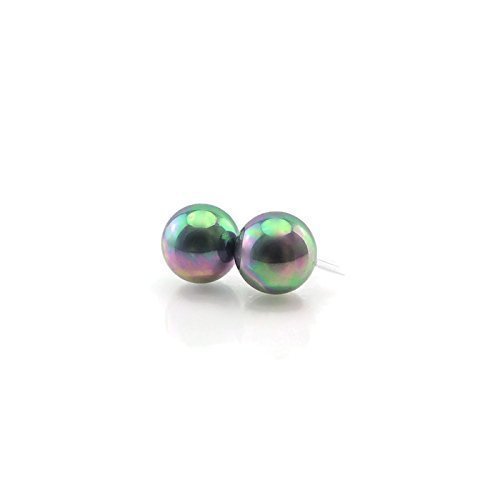 10mm Simulated Shell Pearl Earrings on Stainless Steel Posts, Black AB finish - Thumbnail 7