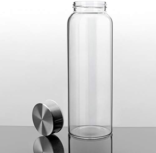 Kablo Glass Water Bottle 32 or 21 oz, 100% Borosilicate Glass, BPA Free, Leak-Proof Stainless Steel Lid, Wide Mouth, Eco-Friendly