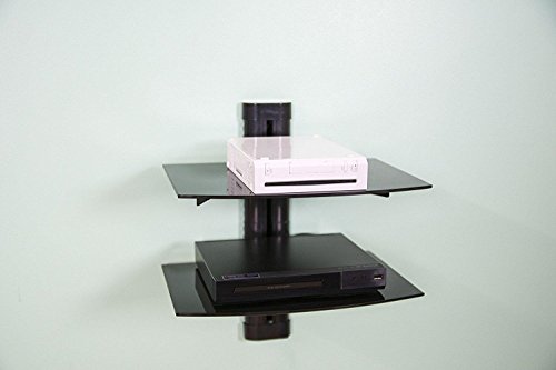 Evokem Wall Mount DVD DVR Bracket, Adjustable Dual Glass Shelf for DVD Players, Cable, Boxes, Games, Consoles and TV Accessories