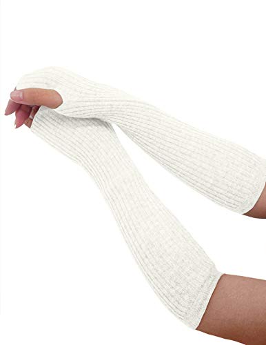 State Cashmere Women's 100% Cashmere Knit Long Fingerless Arm Warmers Mitten Gloves 13"