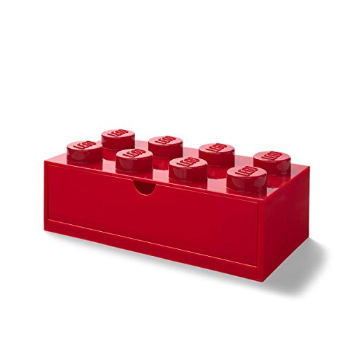 LEGO Desk Drawer 8 Knobs Stackable Storage Box, Red, Large