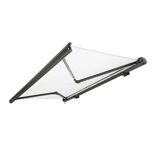 Nemaxx Kassettenmarkise elektrisch Vollkassettenmarkise mit LED, Markise weiß, Kassette anthrazit, Funk Fernbedienung…