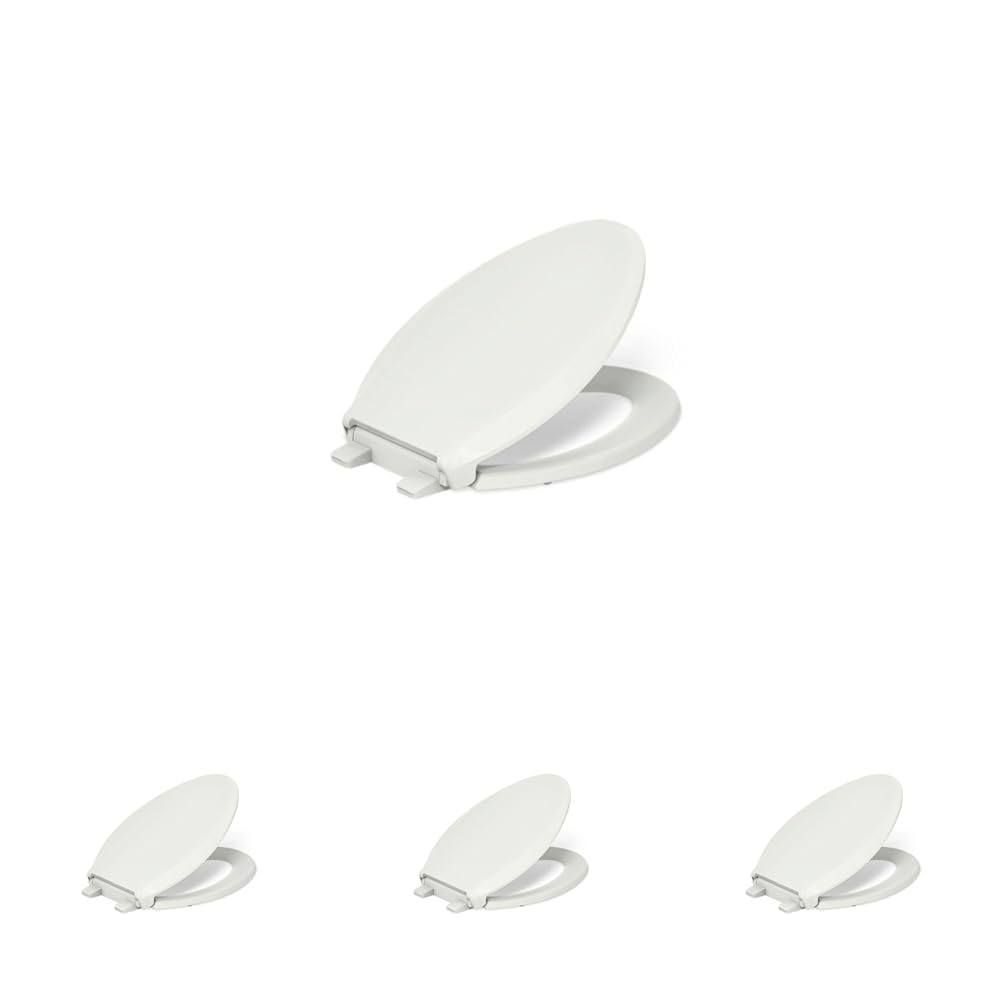 KOHLER 4636-RL-NY Cachet ReadyLatch Elongated Toilet Seat Slow Close, Soft Close Toilet Seat Quiet Lid, Contoured Grip-Tight Bumpers Installation Hardware, Apartment Essentials, Dune (Pack of 4)