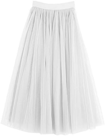 Kanitry Womens Adult Ice Silk Lining Three Layer Tulle Skirt Solid Color Pleated Princess Maxi A-Line Overlay Flare Bouffant Puffy Dress Wide Waistband 3 Colors