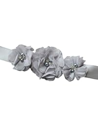Bridesmaid and Flowergirls sashes wedding sash pearls flowers belts (Silver)