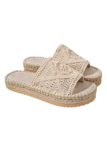 OYOANGLE Women's Boho Braided Crochet Platform Sandals Open Toe Wedge Slide at Amazon