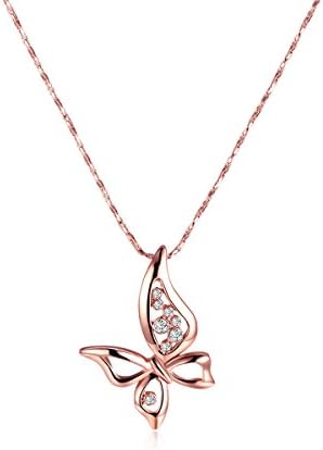 Rose Gold Cute Butterfly Pendant With Crystal Necklace for Women