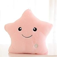 RONSHIN Luminous Pillow Soft Stuffed Plush Glowing Colorful Stars Cushion LED Light Toys Gift for Kids Children Girls Pink Five-Pointed Star Luminous (Without Battery)