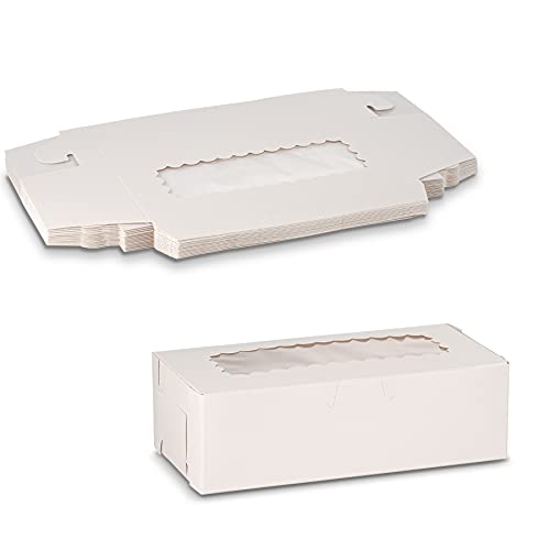 Beautiful White Paperboard Pastry Box with Window 8" Length x 4" Width