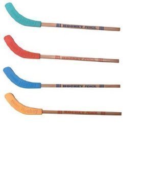1 DZ HOCKEY STICK PENCILS - 12 Pencils that say HOCKEY & Blade Erasers - Four assorted Colors - Party Favor - Team Prize - Sports Themed Birthday Coach Giveaway
