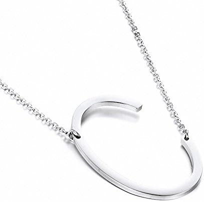 Jwoolw Stainless Steel Silver Sideways Big Initial Alphabet 26 Letters Name Pendant Chain Necklace From A-Z for Girls (Style C)