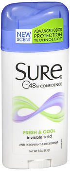 Sure Anti-Perspirant & Deodorant Invisible Solid Fresh & Cool - 2.6 oz, Pack of 4