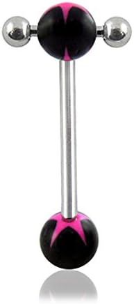316L Surgical Steel Straight Barbell with UV Star Ball and Small Barbell with Ball Tongue Piercing Rings