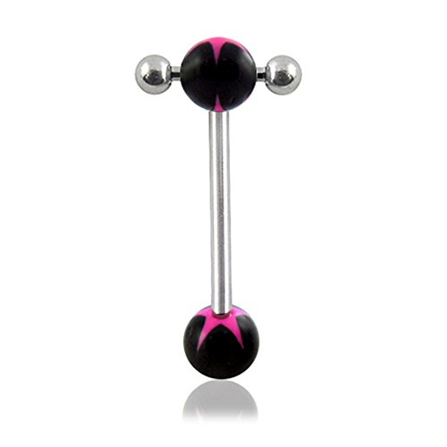 316L Surgical Steel Straight Barbell with UV Star Ball and Small Barbell with Ball Tongue Piercing Rings