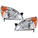 HEADLIGHTSDEPOT Chrome Housing Halogen Headlights Compatible With Honda CR-V 2002-2004 Includes Left Driver and Right Passenger Side Headlamps
