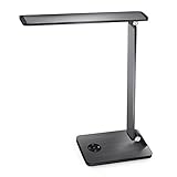 LED Desk Lamp, MoKo Smart Touch Stylish Metal Table Lamp, Rotatable Home Office Lamp with Stepless Brightness/Color Temperature, 5V 2.4A USB Charging Port, Memory Function, Sleep Mode - Space Gray