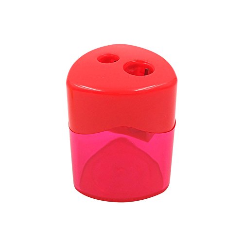 Yexpress Pack of 12 Assorted Colors Plastic Manual Pencil Sharpener Set Double Holes Triangular Shape With Cover and Receptacle for School and Work
