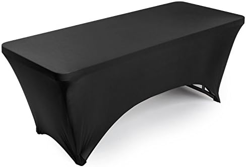 Lann's Linens - 6' Fitted Stretch Tablecloth for 72" x 30" Rectangular Table - Wedding/Banquet/Trade Show - Spandex Cloth Fabric Cover - Black