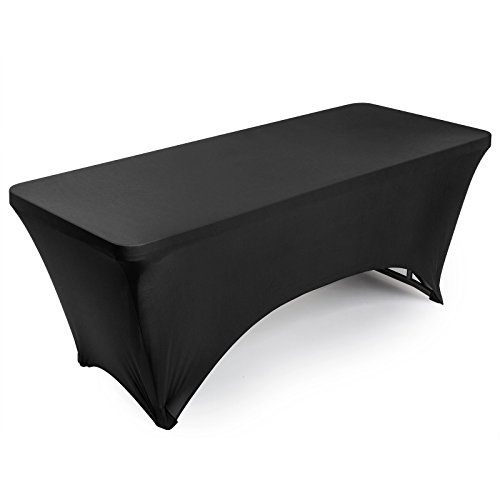 Lann's Linens - 6' Fitted Stretch Tablecloth for 72" x 30" Rectangular Table - Wedding/Banquet/Trade Show - Spandex Cloth Fabric Cover - Black