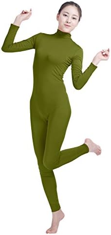Amsicoo Womens One Piece Bodysuit Turtleneck Lycra Spandex Long Sleeve Footless Unitard, Armygreen, X-Large