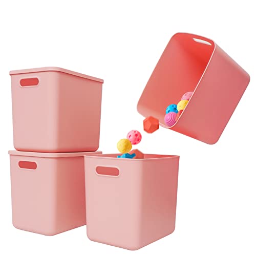 Yishyfier Plastic Storage Baskets With Lid Organizing Container Lidded Knit Storage Organizer Bins for Shelves Drawers Desktop Closet Playroom Classroom Office (4L, Pink)