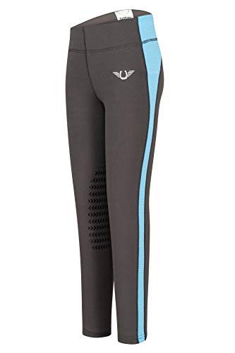 TuffRider Children's Ventilated Schooling Riding Tights|Color-Charcoal/NeonBlue|Size-X-Small